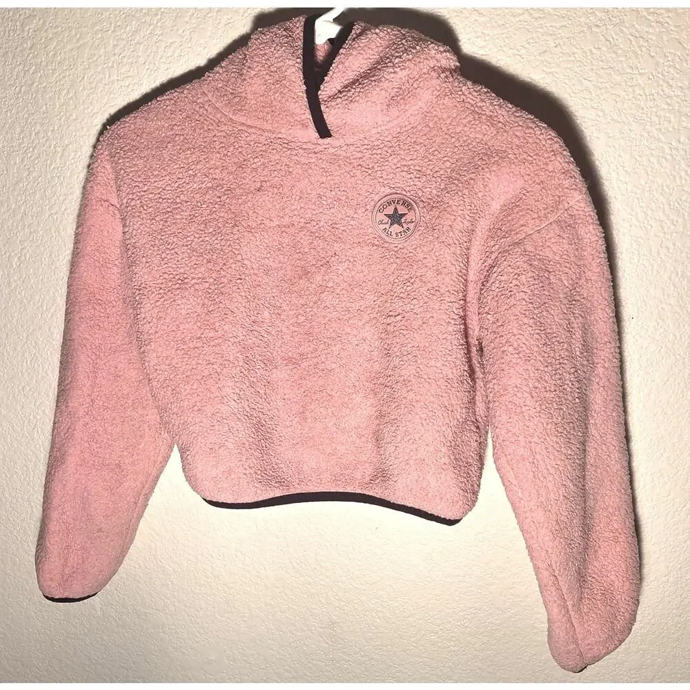 Cozy Pink Converse Girls Quarter Zip Hoodie - Medium 10-12